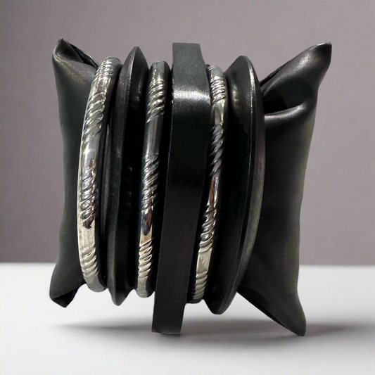 WOOD & STAINLESS 6 BANGLE SET
