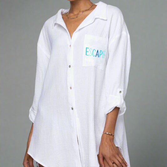 GOOD VIBES ESCAPE BUTTON UP