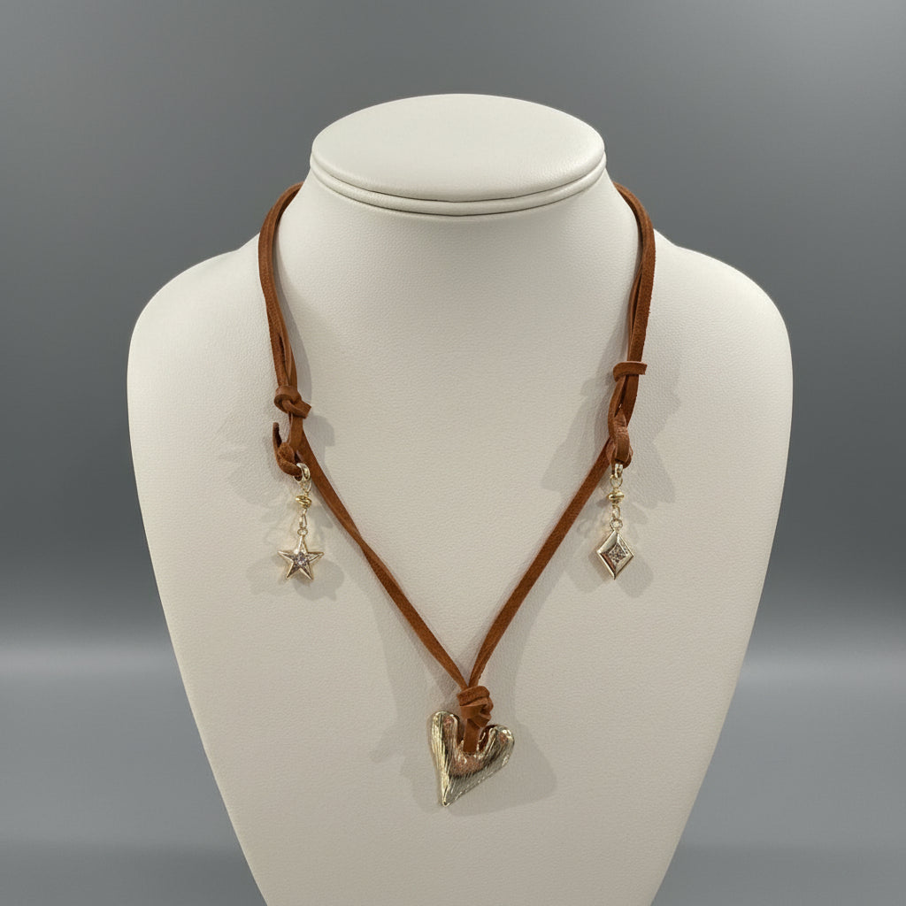 HEART ON LEATHER CORD NECKLACE