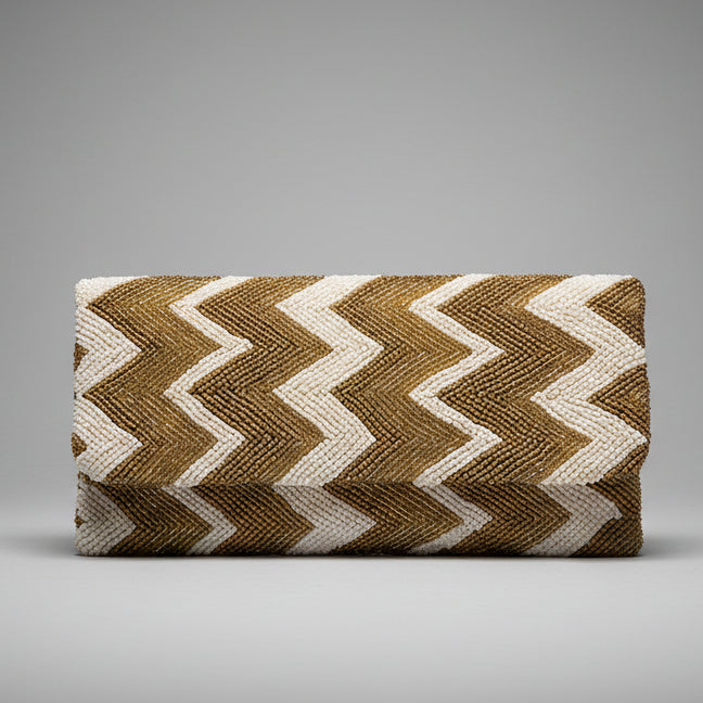 BEADED GOLD ZIGZAG CLUTCH