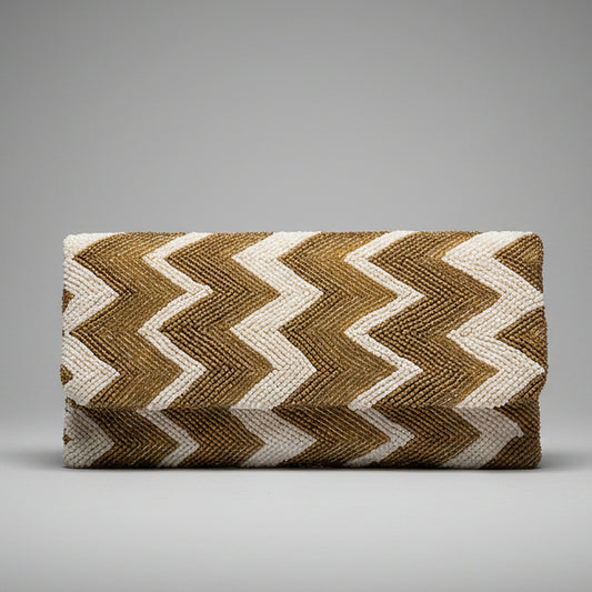 BEADED GOLD ZIGZAG CLUTCH