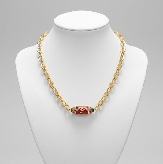 EVIL EYE STATEMENT GOLD LINK NECKLACE