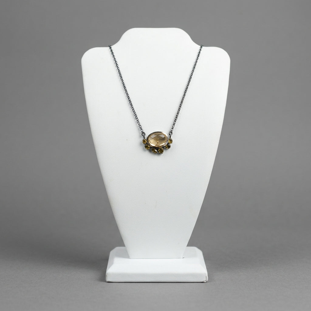 CITRINE CABOCHON PENDANT CHAIN NECKLACE
