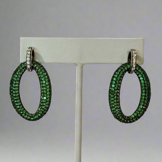 GREEN WHT CZ EARRINGS