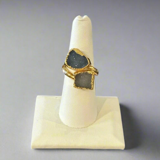 GOLD PLATED BLUE DRUZY RING