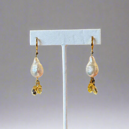 BAROQUE PEARL CITRINE GLD FIL-EARRINGS