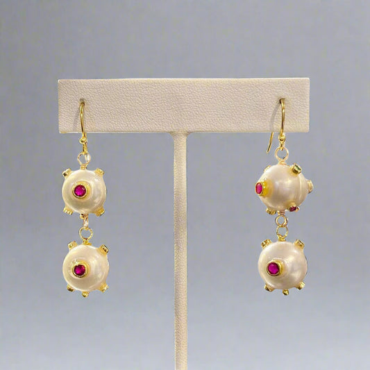 DBL PEARL MULTI STONE EARRINGS