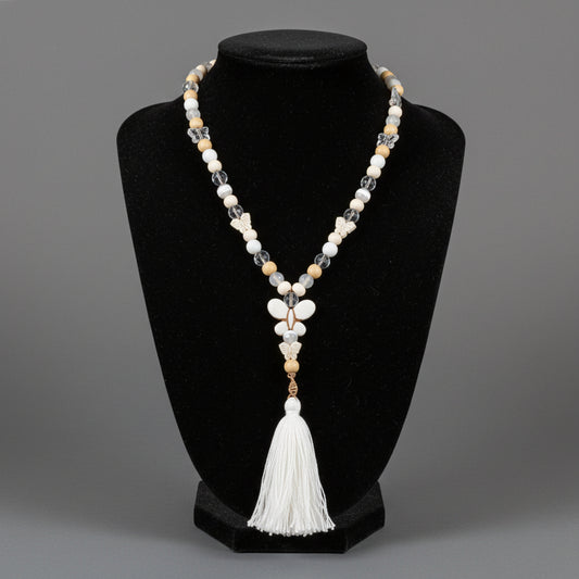 HOWLITE AGATE BUTTERFLY TASSEL NECKLACE