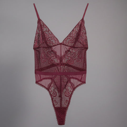 BURGUNDY LACE THONG TEDDY