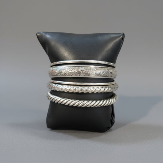 SILVER TONE 5 BANGLES SET