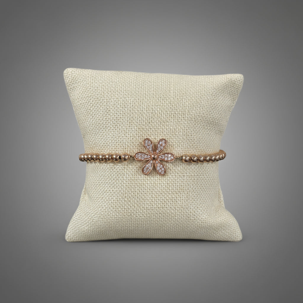 PAVE FLOWER AND BEAD BRACELET