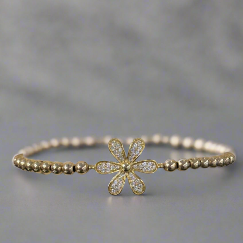 PAVE FLOWER AND BEAD BRACELET