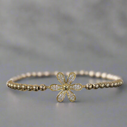 PAVE FLOWER AND BEAD BRACELET