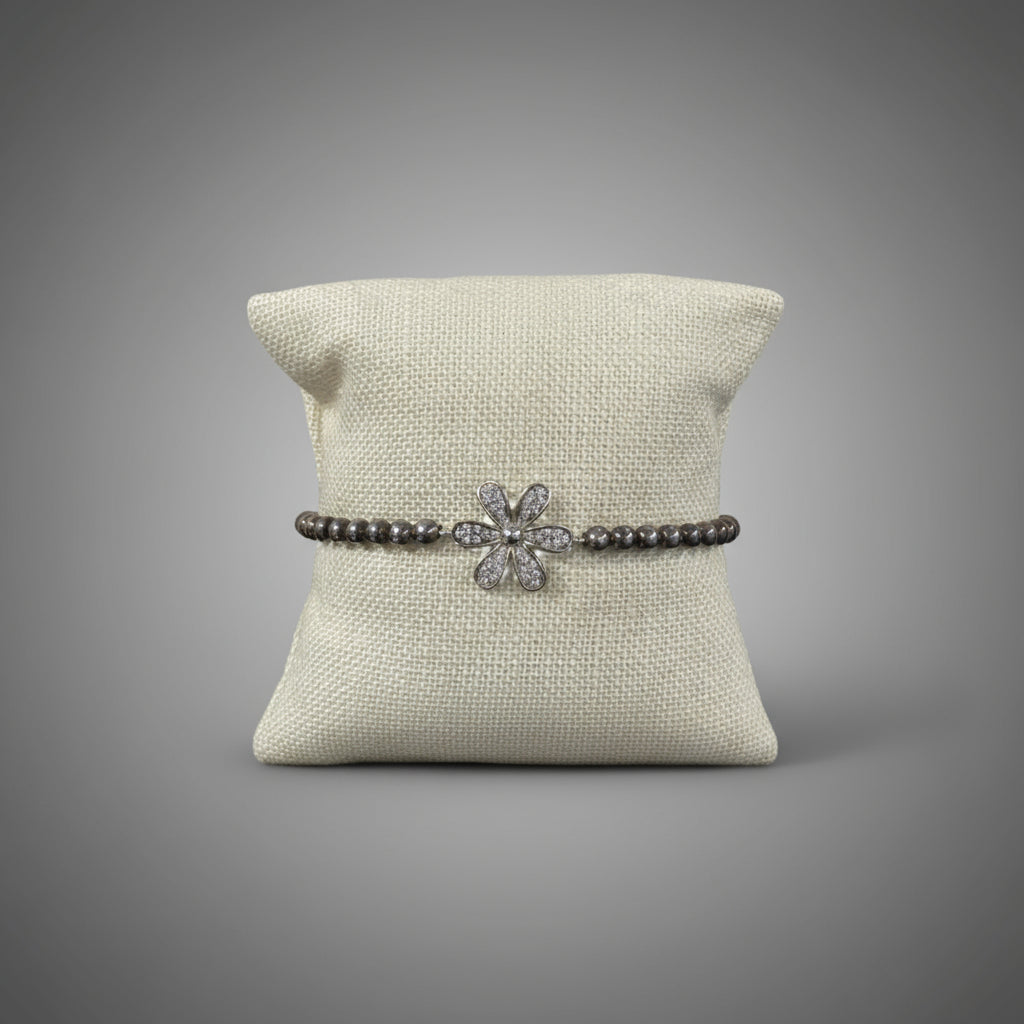 PAVE FLOWER AND BEAD BRACELET
