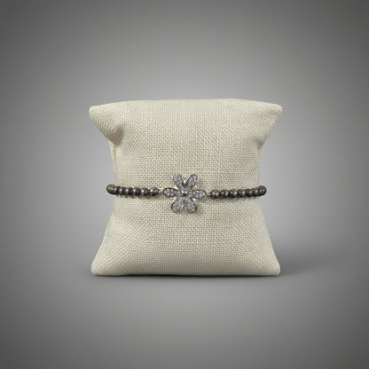 PAVE FLOWER AND BEAD BRACELET