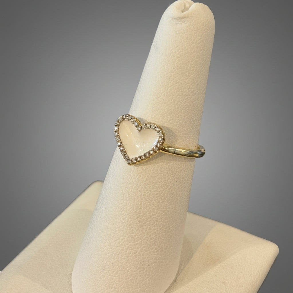 ENAMEL WHITE HEART RING