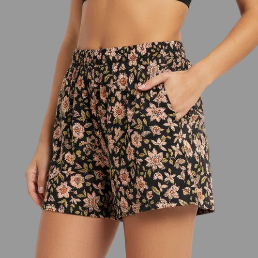 BLACK FLORAL SLEEP SHORTS