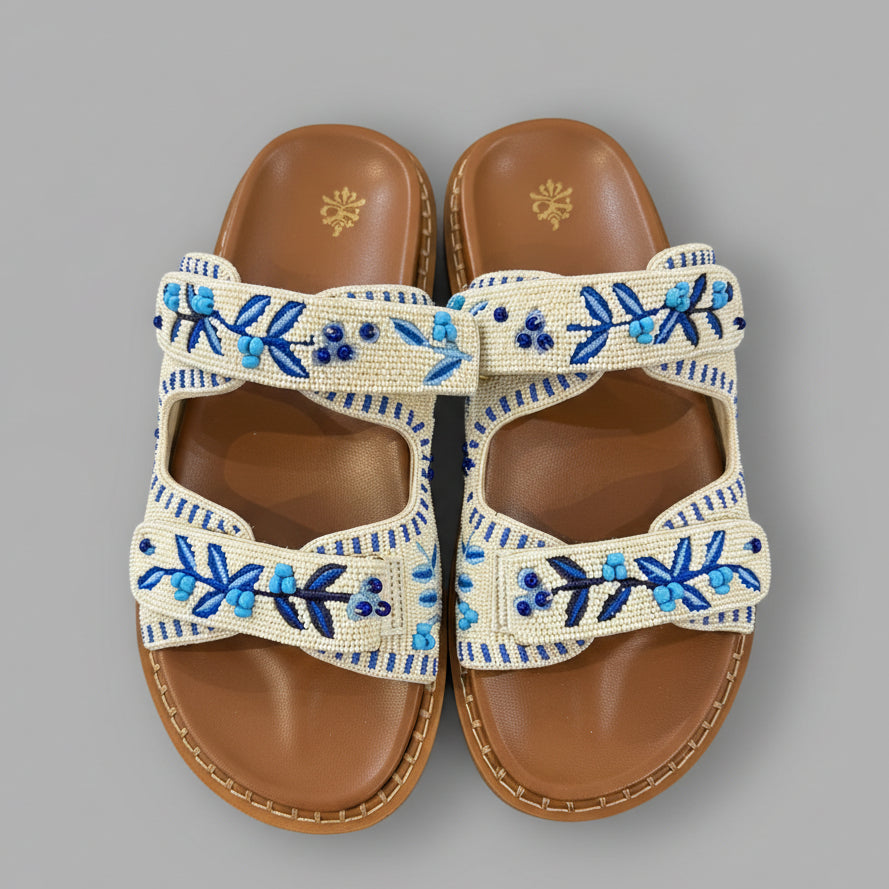 BEADED FLOWER FUSSBELT SLIDES