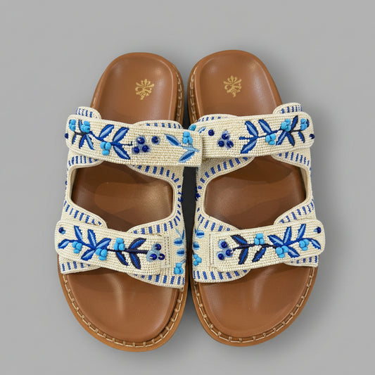 BEADED FLOWER FUSSBELT SLIDES