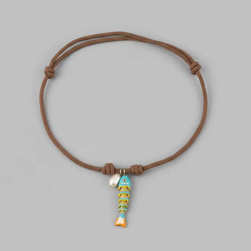CORDED PEARL FISH NECKLACE