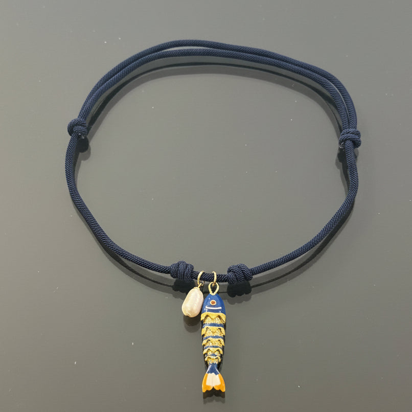 CORDED PEARL FISH NECKLACE