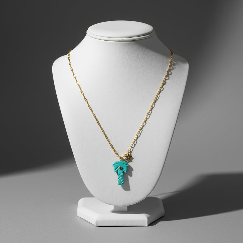 TURQUOISE PALM TREE NECKLACE