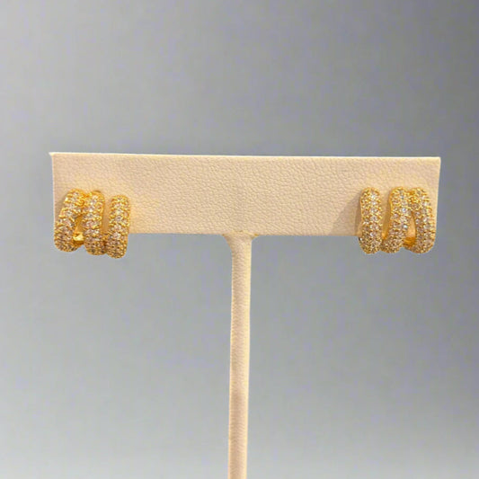 TRIPLE HOOP YELLOW GOLD EARRING