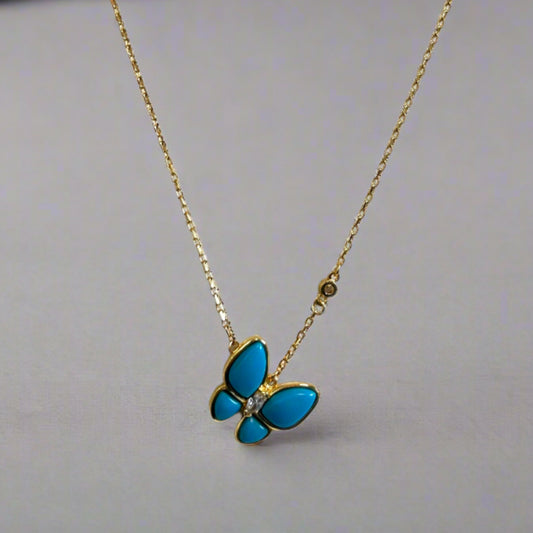 GOLD & BLUE BUTTERFLY NECKLACE