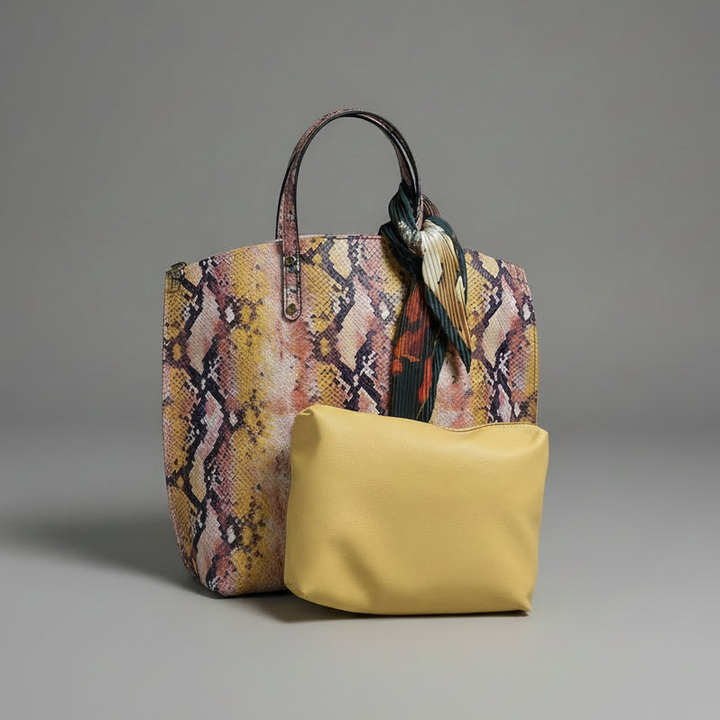 SNAKE PRINT LEATHER TOTE