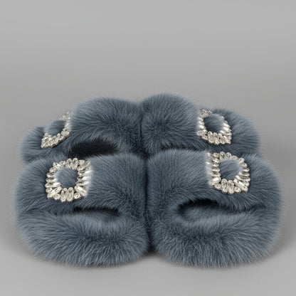 MINK SLIDES WITH CRYSTAL BUCKLES