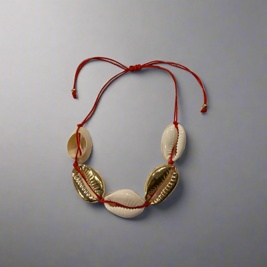 ADJUSTABLE RED & GOLD SHELL BRACELET