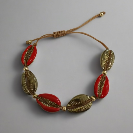 ENAMEL RED & GOLD SHELL BRACELET