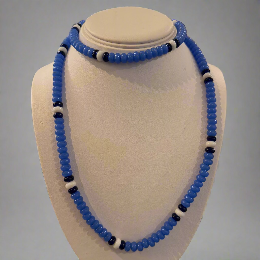 BLUE GLASS BEADED NECKLACE