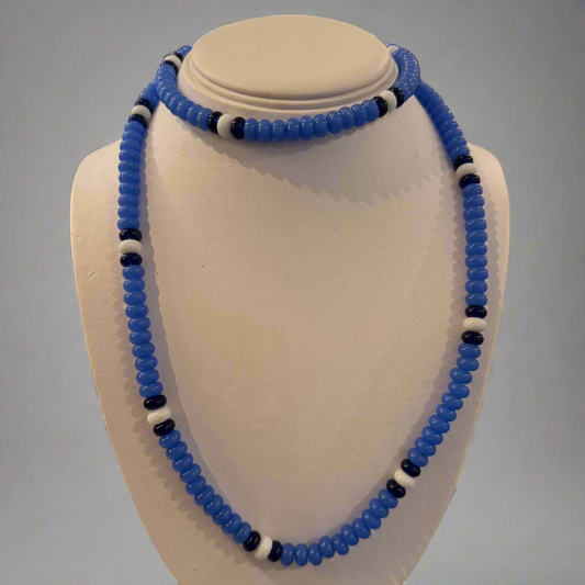 BLUE GLASS BEADED NECKLACE