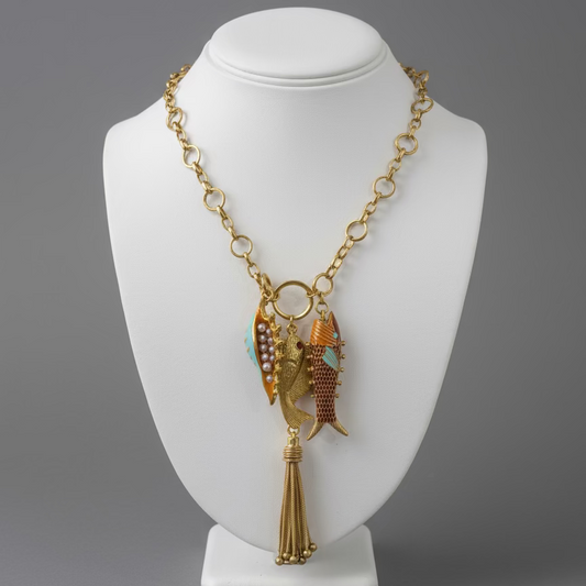 ENAMEL FISH & SHELL TRIO NECKLACE