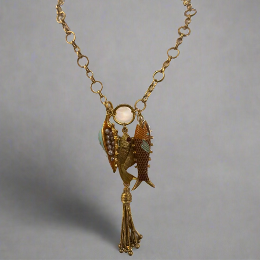 ENAMEL FISH & SHELL TRIO NECKLACE