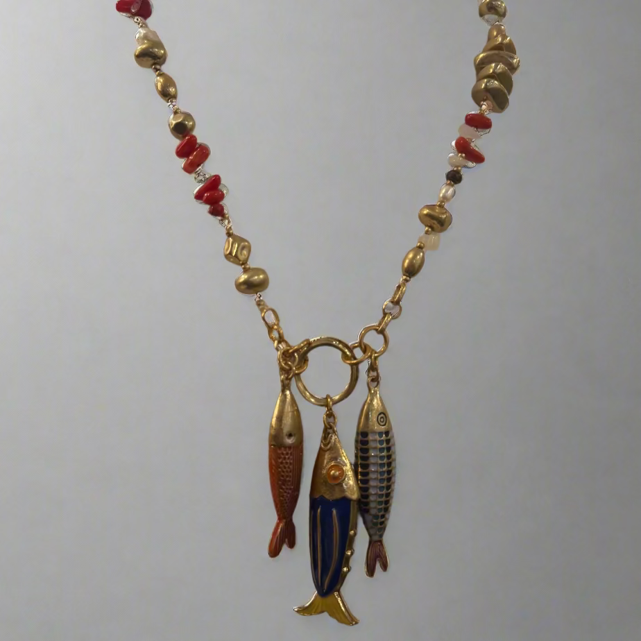 ENAMEL CORAL FISH TRIO NECKLACE