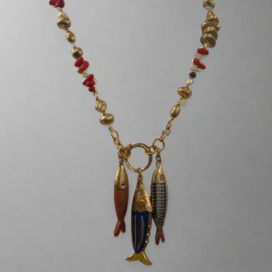 ENAMEL CORAL FISH TRIO NECKLACE