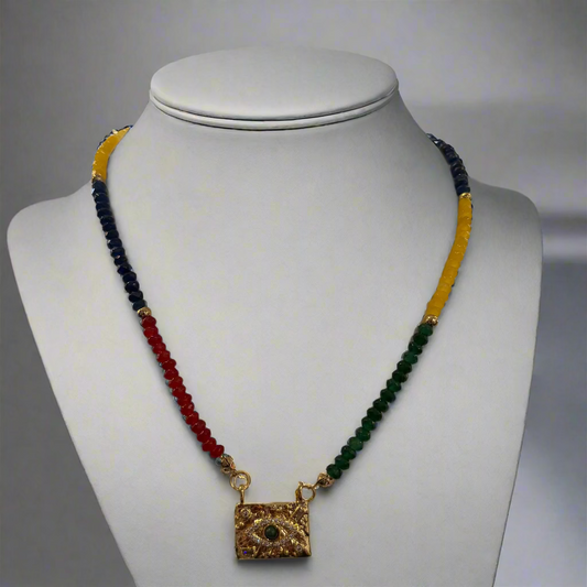 BEADED NECKLACE W EVIL EYE