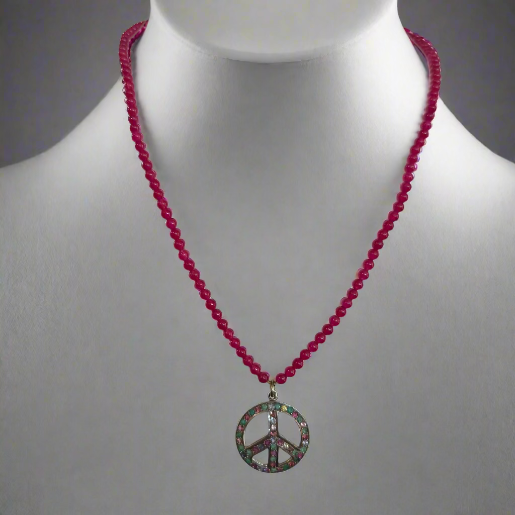 SAPPHIRE AND RED AGATE PEACE SIGN NECKLACE