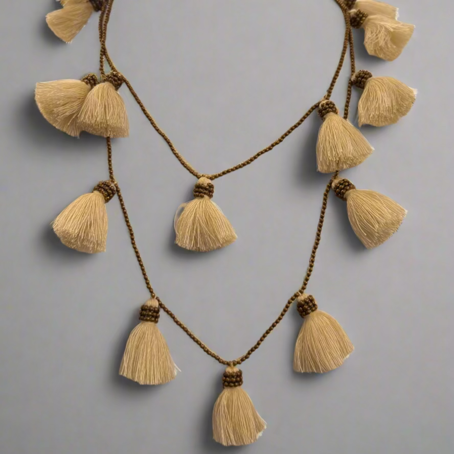 GOLD BEADED TASSEL NECKLACE