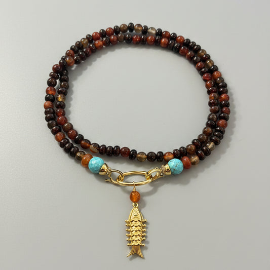 AGATE AND CARNELIAN FISH NECKLACE