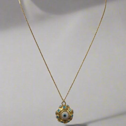GOLD HALF CIRCLE EVIL EYE NECKLACE