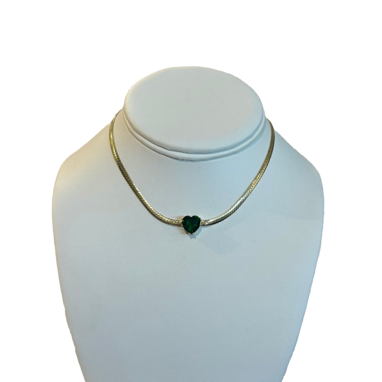 GREEN HEART HERRINGBONE NECKLACE