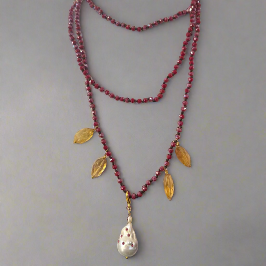 BEADED CITRINE AND JADE NECKLACE