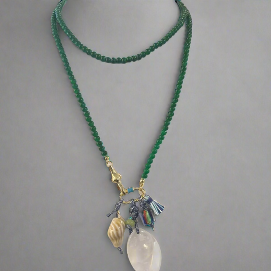 MALACHITE NECKLACE W AQUATIC PENDANTS