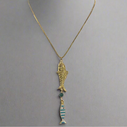 GOLD STACKED FISH NECKLACE
