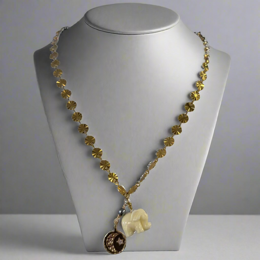 ELEPHANT AND MOON DISC NECKLACE