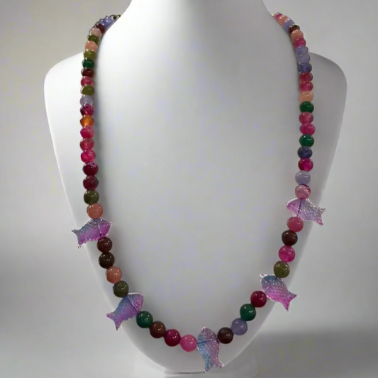JEWEL TONE NECKLACE WITH FISH BEADS