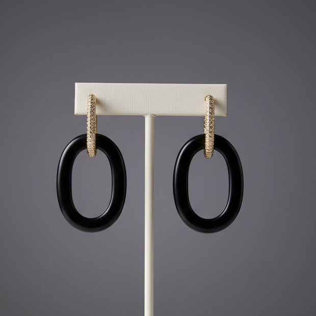 CZ EBONY TWO HOOP EARRINGS
